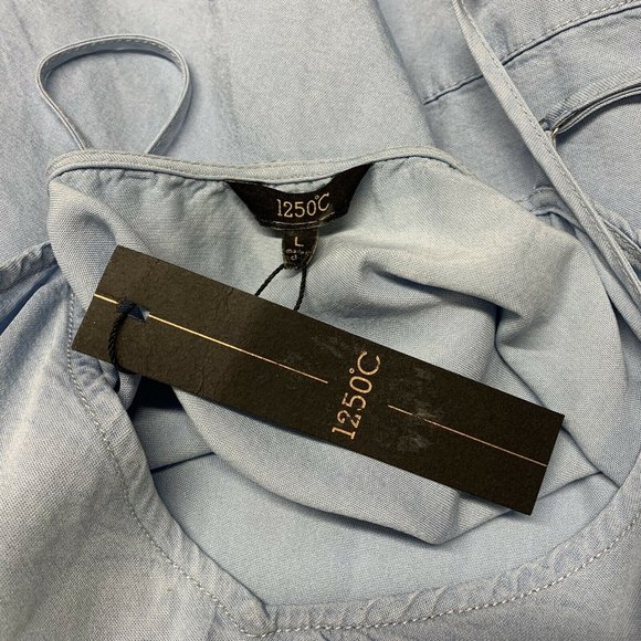 1250C Tank Top Size L Side Tie V Neck Blue - Picture 7 of 8